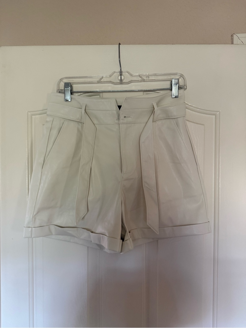 PAIGE Cream High-Waist Pleated Tailored Shorts